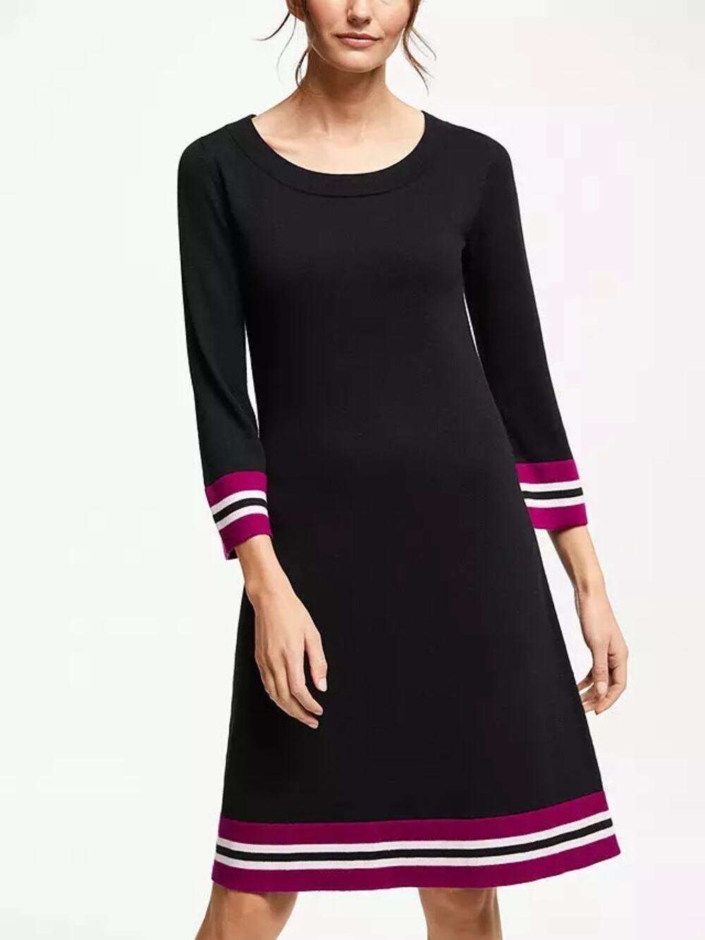 Boden Trudy Sweater Dress 3/4 Sleeve Black Stripe  Knitted Tipped Womens Size 6